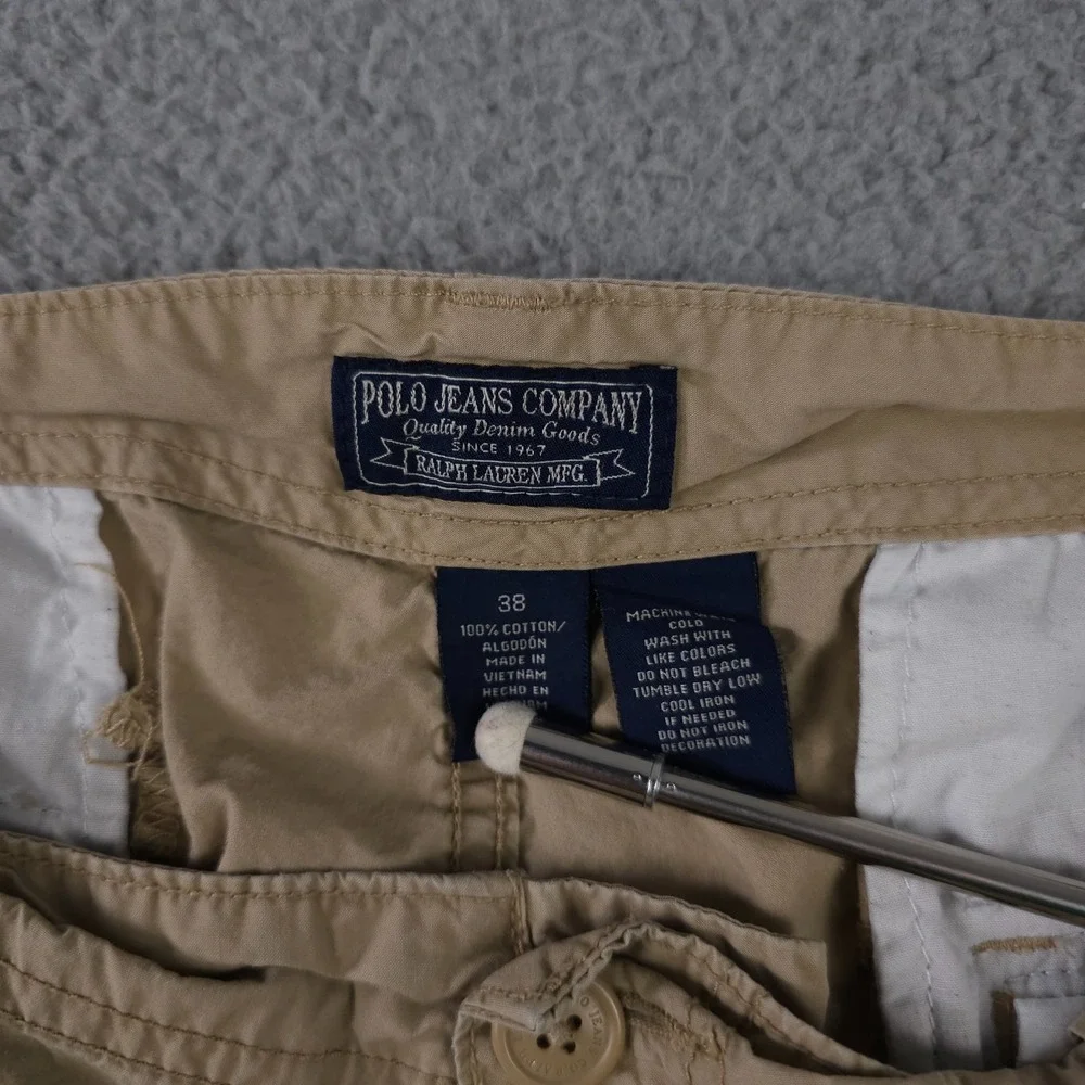 VTG‎ Polo Jeans Company Shorts Mens 38 Khaki Cargo Utility Military Flag 90s Y2K